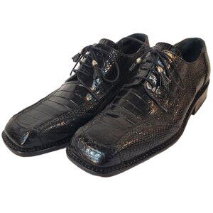 David Eden Handmade Men's Black Crocodile/Lizard Skin Derby Shoes Size 10